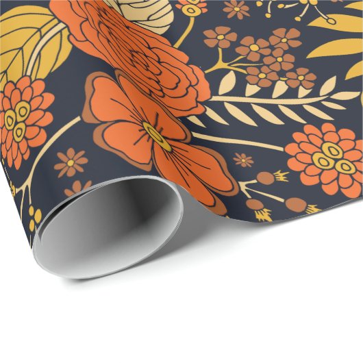 Retro Orange, Gelb und Navy Geschenkpapier (Rolleneckpunkt)