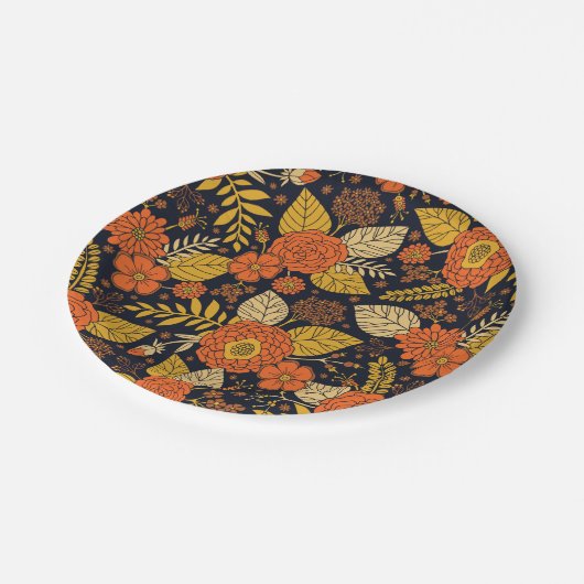 Retro Orange, Gelb und Navy  Pappteller (Schrägansicht)