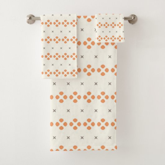Retro Orange Geometric Dot Pattern Badhandtuch Set (Insitu)