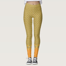 Retro Orange Geometric Floral Leggings