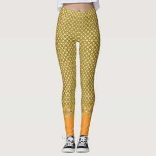 Retro Orange Geometrisches Floral Leggings