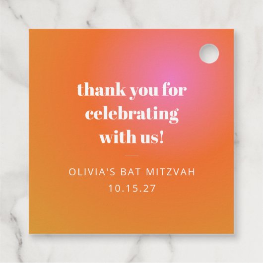 Retro Orange Gradient Bat Mitzvah Custom Vielen Da Geschenkanhänger (Rückseite)