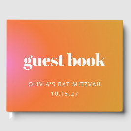 Retro Orange Gradient Unique Bat Mitzvah Custom Gästebuch