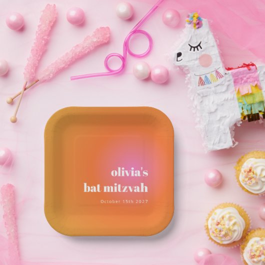 Retro Orange Gradient Unique Bat Mitzvah Custom Pappteller (Party)