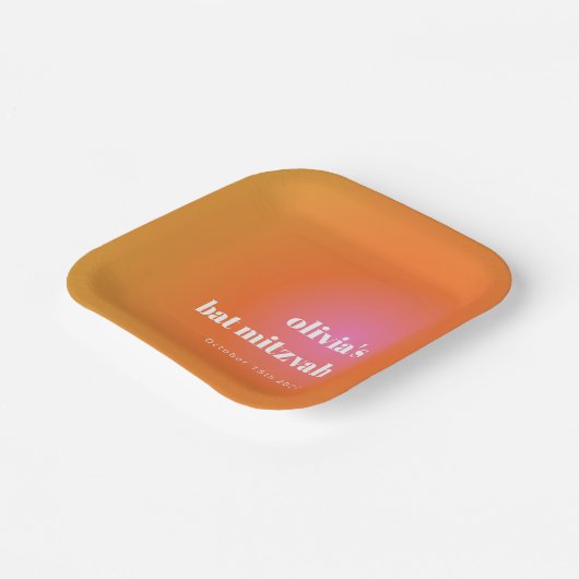 Retro Orange Gradient Unique Bat Mitzvah Custom Pappteller (Gewinkelt)
