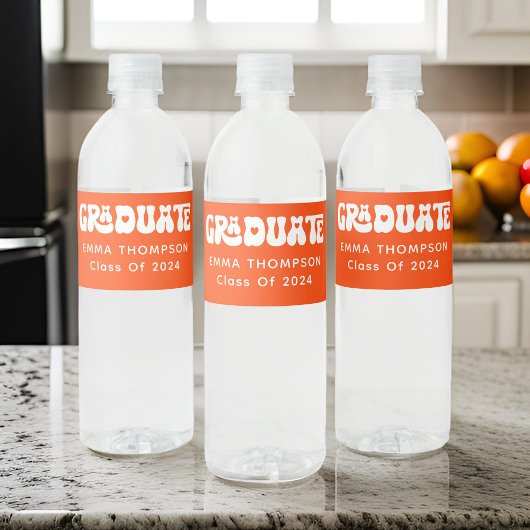 Retro Orange Graduate Class of 2024 Wasserflaschenetikett
