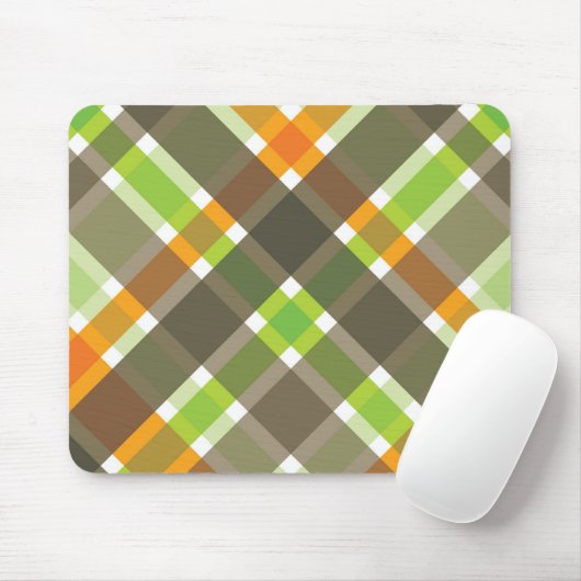 Retro Orange Green Brown Kariert Mousepad (Mit Mouse)
