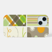 Retro Orange Green Kariert Pattern Dots Scribbles iPhone 15 Hülle (Rückseite (Horizontal))