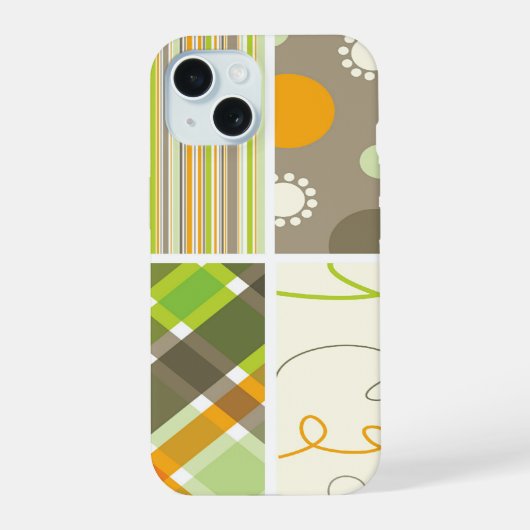 Retro Orange Green Kariert Pattern Dots Scribbles iPhone 15 Hülle (Rückseite)