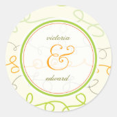 Retro Orange Green Mod Scribbles Moderne Hochzeit Runder Aufkleber (Vorderseite)