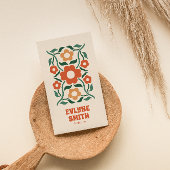 Retro Orange Green QR Code Groovy Floral Boho Visitenkarte
