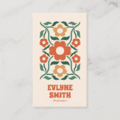 Retro Orange Green QR Code Groovy Floral Boho Visitenkarte (Vorderseite)