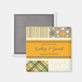 Retro Orange Green Scrapbook Squares Save the Date Magnet (Vorderseite/Rückseite)