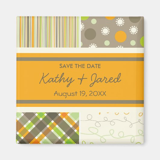 Retro Orange Green Scrapbook Squares Save the Date Magnet (Vorne)