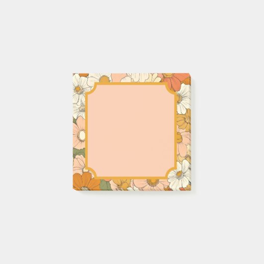 Retro Orange Groove Floral 3x3 Post-It Notes Klebezettel (Vorderseite)