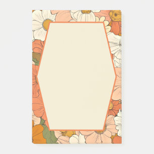 Retro Orange Groove Floral 4x6 Nachhinweise Post-it Klebezettel