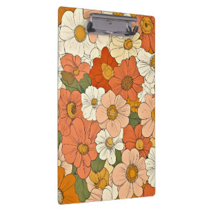 Retro Orange Groove Floral Clipboard Klemmbrett