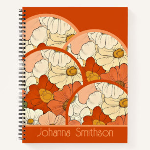 Retro Orange Groove Floral Deluxe Notizblock