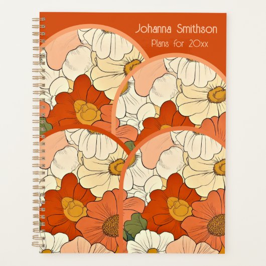 Retro Orange Groove Floral Large Planner Planer (Vorderseite)
