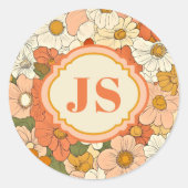 Retro Orange Groove Floral Round Sticker (Vorderseite)
