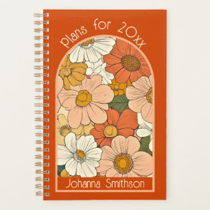 Retro Orange Groove Floral Small Planner Planer