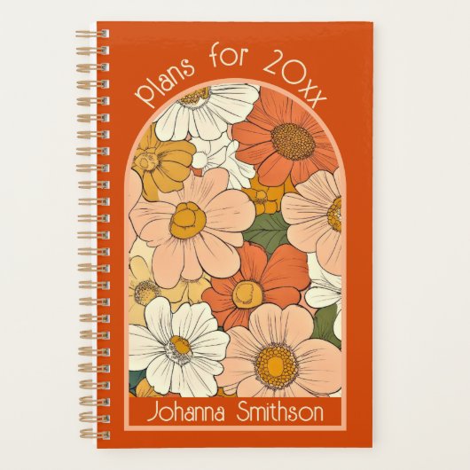 Retro Orange Groove Floral Small Planner Planer (Vorderseite)