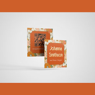 Retro Orange Groove Floral Square Calling Card Telefonnummerkarte