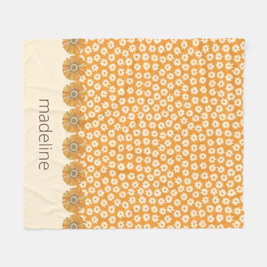Retro Orange Groovy Fleoral Blanket Fleecedecke (Vorderseite (Horizontal))
