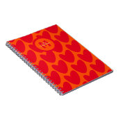 Retro Orange Groovy Red Hearts Name über Monogramm Notizblock (Rechte Seite)