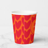 Retro Orange Groovy Red Hearts Name über Monogramm Pappbecher (Rechts)