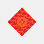 Retro Orange Groovy Red Hearts Name über Monogramm Serviette (Ecke)