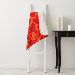 Retro Orange Groovy Rote Herzen Name Über Monogram Sherpadecke