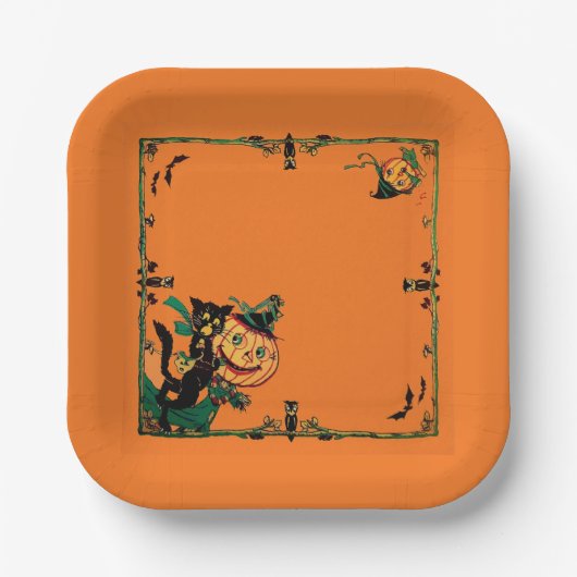 Retro Orange Halloween Pappteller (Vorderseite)