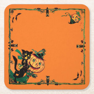 Retro Orange Halloween Rechteckiger Pappuntersetzer