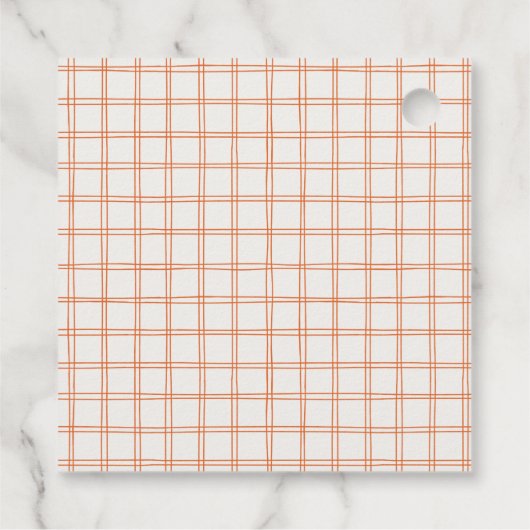 Retro Orange Hand Drawn Gingham Bow Babydusche Geschenkanhänger (Rückseite)