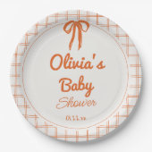 Retro Orange Hand Drawn Written Bow Baby Shower Pappteller (Vorderseite)