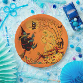 Retro Orange Hexe Halloween  Pappteller (Party)