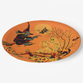 Retro Orange Hexe Halloween  Pappteller (Schrägansicht)