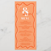 Retro-Orange-Kurve quiggle-Hochzeit Menükarte (Vorderseite)