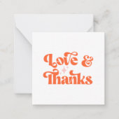 Retro Orange Liebe und Dank Hochzeit Mitteilungskarte (Vorderseite)