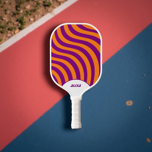 Retro Orange & Lila 70er Stripes & 90er Squiggles Pickleball Schläger