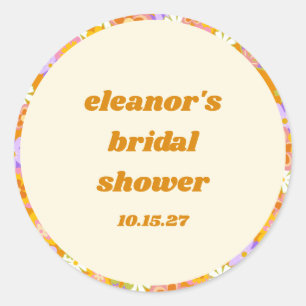 Retro Orange Lila Blumen Hochzeitsdusche Custom Runder Aufkleber