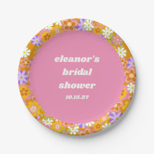 Retro Orange Lila Blumen Hochzeitsshower Pappteller