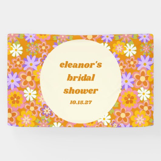Retro Orange Lila Floral Custom Brautparty Banner (Horizontal)