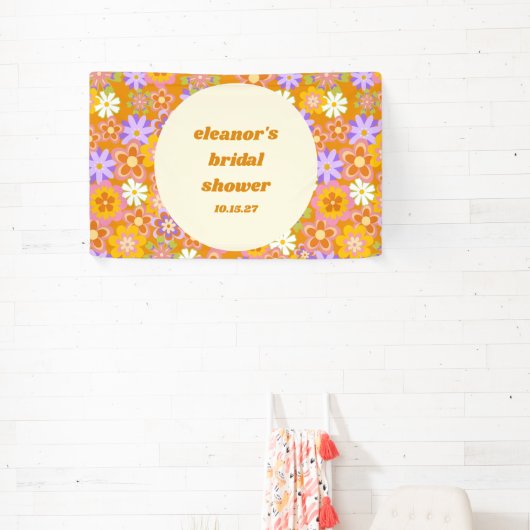 Retro Orange Lila Floral Custom Brautparty Banner (InSitu)