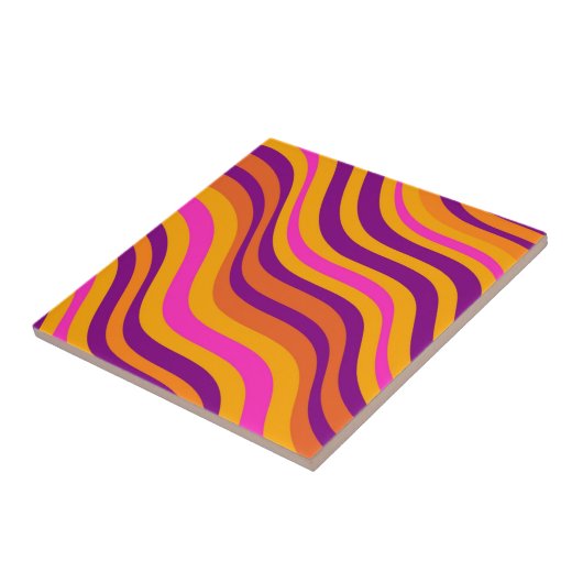 Retro Orange Lila Wavy Strip Moderner Abstrakter Fliese (Seite)