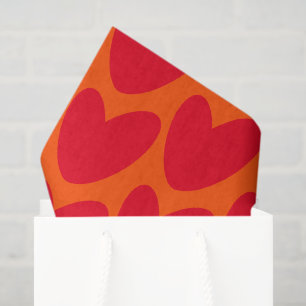 Retro Orange mit groovigen roten Herzen Seidenpapier