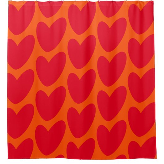 Retro Orange mit Groovy Red Hearts Duschvorhang (Vorderseite)