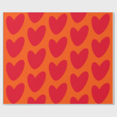 Retro Orange mit Groovy Red Hearts Geschenkpapier (Flach)