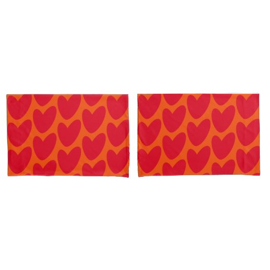 Retro Orange mit Groovy Red Hearts Kissenbezug (Vorderseite-Set)